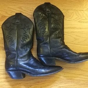 Justin style black leather cowboy boots